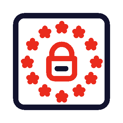 Datenschutzsymbol Symbol eines Vorhängeschlosses umgeben von zwölf Sternen in einem Quadrat, das den Datenschutz darstellt.