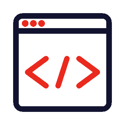 Code-Symbol-Icon Ein Icon eines Browserfensters mit einem roten Code-Symbol.